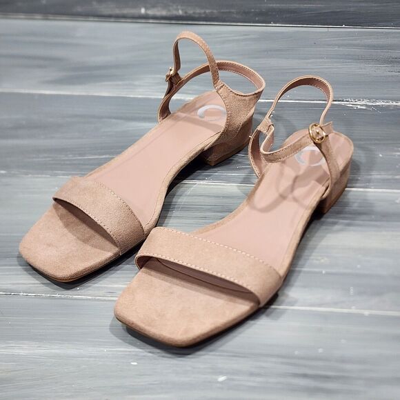 Journee Womens Beyla Sandals 8.5 Blush Pink Square Toe Slingback Buckle Block - Picture 1 of 12